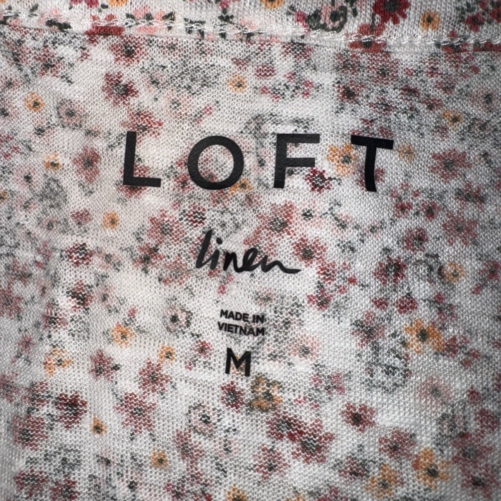 Loft  Ditzy Floral V-Neck Buttoned Women's Top 100% Linen Sz Medium - Picture 5 of 6